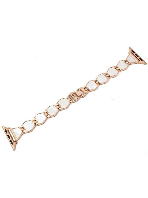 For Apple Watch Series 10 42mm / 9 8 7 41mm / 6 5 4 SE SE (2022) SE (2023) 40mm / 3 2 1 38mm Shell Style Metal Smart Watch Strap Replacement Wristband Bracelet - Rose Gold / White