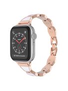 For Apple Watch Series 10 42mm / 9 8 7 41mm / 6 5 4 SE SE (2022) SE (2023) 40mm / 3 2 1 38mm Shell Style Metal Smart Watch Strap Replacement Wristband Bracelet - Rose Gold / White