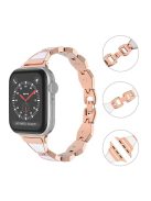 For Apple Watch Series 10 42mm / 9 8 7 41mm / 6 5 4 SE SE (2022) SE (2023) 40mm / 3 2 1 38mm Shell Style Metal Smart Watch Strap Replacement Wristband Bracelet - Rose Gold / White