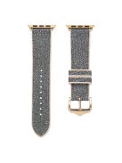 For Apple Watch Series 10 42mm / 9 8 7 41mm / 6 5 4 SE SE (2022) SE (2023) 40mm / 3 2 1 38mm Shiny Glitter Watch Band PU Leather Coated Silicone Strap Replacement - Black