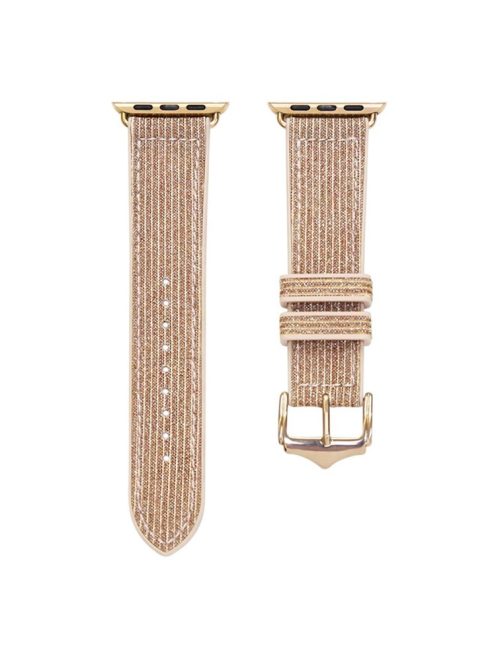 For Apple Watch Series 10 42mm / 9 8 7 41mm / 6 5 4 SE SE (2022) SE (2023) 40mm / 3 2 1 38mm Shiny Glitter Watch Band PU Leather Coated Silicone Strap Replacement - Gold