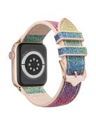 For Apple Watch Series 10 42mm / 9 8 7 41mm / 6 5 4 SE SE (2022) SE (2023) 40mm / 3 2 1 38mm Shiny Glitter Watch Band PU Leather Coated Silicone Strap Replacement - Rainbow