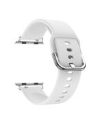 For Apple Watch Series 10 42mm / 9 8 7 41mm / 6 5 4 SE SE (2022) SE (2023) 40mm / 3 2 1 38mm Silicone Smartwatch Band Replacement Wrist Strap with Active Iron Buckle - White