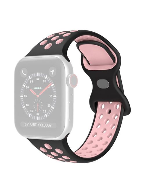 For Apple Watch Series 10 42mm / 9 8 7 41mm / 6 5 4 SE SE (2022) SE (2023) 40mm / 3 2 1 38mm Silicone Watch Band Dual Color, Size: S / M - Black / Pink