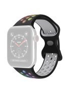 For Apple Watch Series 10 42mm / 9 8 7 41mm / 6 5 4 SE SE (2022) SE (2023) 40mm / 3 2 1 38mm Silicone Watch Band Dual Color, Size: S / M - Black / Rainbow