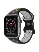 For Apple Watch Series 10 42mm / 9 8 7 41mm / 6 5 4 SE SE (2022) SE (2023) 40mm / 3 2 1 38mm Silicone Watch Band Dual Color, Size: S / M - Black / Rainbow