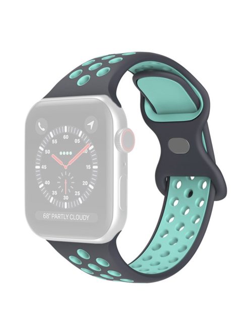 For Apple Watch Series 10 42mm / 9 8 7 41mm / 6 5 4 SE SE (2022) SE (2023) 40mm / 3 2 1 38mm Silicone Watch Band Dual Color, Size: S / M - Dark Grey / Teal Green