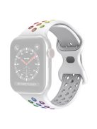 For Apple Watch Series 10 42mm / 9 8 7 41mm / 6 5 4 SE SE (2022) SE (2023) 40mm / 3 2 1 38mm Silicone Watch Band Dual Color, Size: S / M - White / Rainbow