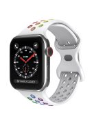 For Apple Watch Series 10 42mm / 9 8 7 41mm / 6 5 4 SE SE (2022) SE (2023) 40mm / 3 2 1 38mm Silicone Watch Band Dual Color, Size: S / M - White / Rainbow