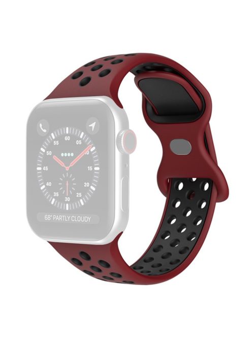 For Apple Watch Series 10 42mm / 9 8 7 41mm / 6 5 4 SE SE (2022) SE (2023) 40mm / 3 2 1 38mm Silicone Watch Band Dual Color, Size: S / M - Wine Red / Black