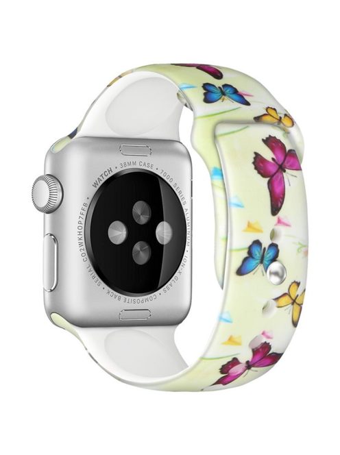 For Apple Watch Series 10 42mm / 9 8 7 41mm / 6 5 4 SE SE (2022) SE (2023) 40mm / 3 2 1 38mm Silicone Watch Band Fadeless Pattern Printed Sport Strap Replacement - Tricolor Butterflies