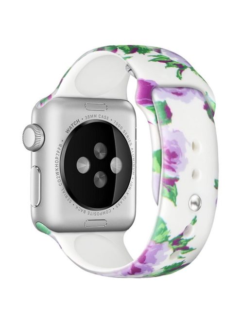 For Apple Watch Series 10 42mm / 9 8 7 41mm / 6 5 4 SE SE (2022) SE (2023) 40mm / 3 2 1 38mm Silicone Watch Band Fadeless Pattern Printed Sport Strap Replacement - Vintage Peony