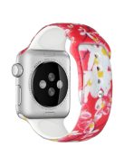 For Apple Watch Series 10 42mm / 9 8 7 41mm / 6 5 4 SE SE (2022) SE (2023) 40mm / 3 2 1 38mm Silicone Watch Band Fadeless Pattern Printed Sport Strap Replacement - White Flowers