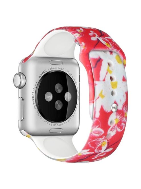 For Apple Watch Series 10 42mm / 9 8 7 41mm / 6 5 4 SE SE (2022) SE (2023) 40mm / 3 2 1 38mm Silicone Watch Band Fadeless Pattern Printed Sport Strap Replacement - White Flowers