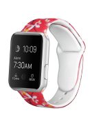 For Apple Watch Series 10 42mm / 9 8 7 41mm / 6 5 4 SE SE (2022) SE (2023) 40mm / 3 2 1 38mm Silicone Watch Band Fadeless Pattern Printed Sport Strap Replacement - White Flowers