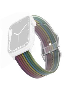   For Apple Watch Series 10 42mm / 9 8 7 41mm / 6 5 4 SE SE (2022) SE (2023) 40mm / 3 2 1 38mm Silicone Watch Band Rainbow Color Watch Strap Quick Release Watchband - Black Rainbow