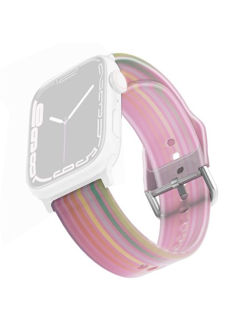 For Apple Watch Series 10 42mm / 9 8 7 41mm / 6 5 4 SE SE (2022) SE (2023) 40mm / 3 2 1 38mm Silicone Watch Band Rainbow Color Watch Strap Quick Release Watchband - Pink Rainbow