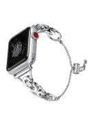 For Apple Watch Series 10 42mm / 9 8 7 41mm / 6 5 4 SE SE (2022) SE (2023) 40mm / 3 2 1 38mm Single Circle Hollow Out Bead Decor Watch Band Stainless Steel Bracelet Watch Strap - Silver