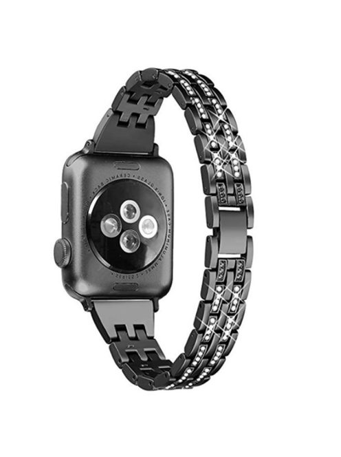 For Apple Watch Series 10 42mm / 9 8 7 41mm / 6 5 4 SE SE (2022) SE (2023) 40mm / 3 2 1 38mm Smart Watch Metal Strap Rhinestone Decor Replacement Wristband - Black