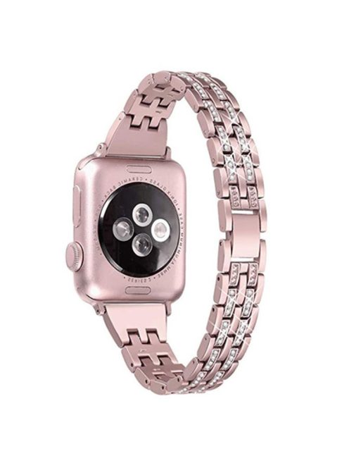 For Apple Watch Series 10 42mm / 9 8 7 41mm / 6 5 4 SE SE (2022) SE (2023) 40mm / 3 2 1 38mm Smart Watch Metal Strap Rhinestone Decor Replacement Wristband - Rose Pink