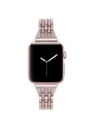 For Apple Watch Series 10 42mm / 9 8 7 41mm / 6 5 4 SE SE (2022) SE (2023) 40mm / 3 2 1 38mm Smart Watch Metal Strap Rhinestone Decor Replacement Wristband - Rose Pink