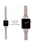 For Apple Watch Series 10 42mm / 9 8 7 41mm / 6 5 4 SE SE (2022) SE (2023) 40mm / 3 2 1 38mm Smart Watch Metal Strap Rhinestone Decor Replacement Wristband - Rose Pink