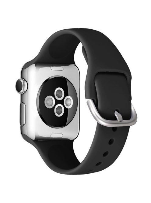 For Apple Watch Series 10 42mm / 9 8 7 41mm / 6 5 4 SE SE (2022) SE (2023) 40mm / 3 2 1 38mm Soft Silicone Watch Band Adjustable Wrist Strap with Silver Pin Buckle - Black