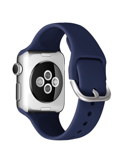 For Apple Watch Series 10 42mm / 9 8 7 41mm / 6 5 4 SE SE (2022) SE (2023) 40mm / 3 2 1 38mm Soft Silicone Watch Band Adjustable Wrist Strap with Silver Pin Buckle - Navy Blue