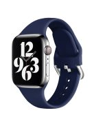 For Apple Watch Series 10 42mm / 9 8 7 41mm / 6 5 4 SE SE (2022) SE (2023) 40mm / 3 2 1 38mm Soft Silicone Watch Band Adjustable Wrist Strap with Silver Pin Buckle - Navy Blue