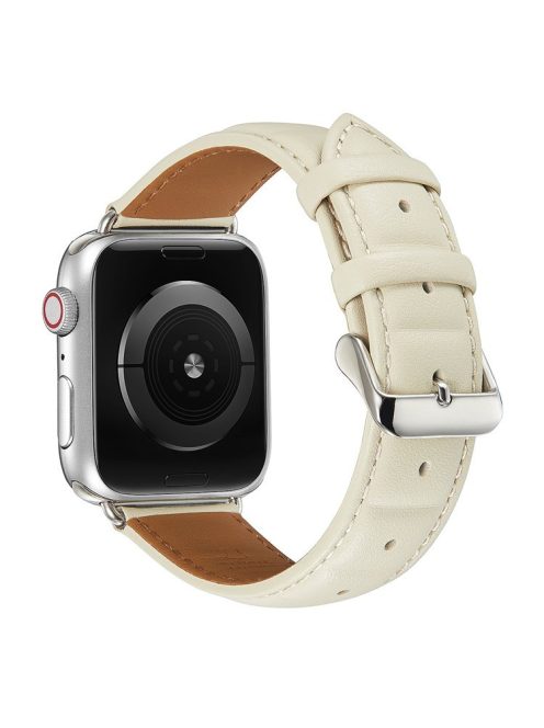 For Apple Watch Series 10 42mm / 9 8 7 41mm / 6 5 4 SE SE (2022) SE (2023) 40mm / 3 2 1 38mm Square Imprinted Texture Genuine Leather Replacement Strap Wrist Band - Beige