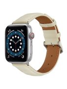 For Apple Watch Series 10 42mm / 9 8 7 41mm / 6 5 4 SE SE (2022) SE (2023) 40mm / 3 2 1 38mm Square Imprinted Texture Genuine Leather Replacement Strap Wrist Band - Beige