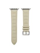 For Apple Watch Series 10 42mm / 9 8 7 41mm / 6 5 4 SE SE (2022) SE (2023) 40mm / 3 2 1 38mm Square Imprinted Texture Genuine Leather Replacement Strap Wrist Band - Beige