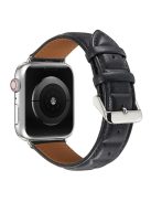 For Apple Watch Series 10 42mm / 9 8 7 41mm / 6 5 4 SE SE (2022) SE (2023) 40mm / 3 2 1 38mm Square Imprinted Texture Genuine Leather Replacement Strap Wrist Band - Black