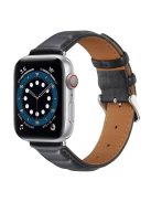 For Apple Watch Series 10 42mm / 9 8 7 41mm / 6 5 4 SE SE (2022) SE (2023) 40mm / 3 2 1 38mm Square Imprinted Texture Genuine Leather Replacement Strap Wrist Band - Black