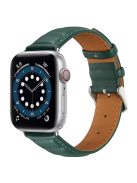 For Apple Watch Series 10 42mm / 9 8 7 41mm / 6 5 4 SE SE (2022) SE (2023) 40mm / 3 2 1 38mm Square Imprinted Texture Genuine Leather Replacement Strap Wrist Band - Midnight Green