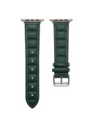 For Apple Watch Series 10 42mm / 9 8 7 41mm / 6 5 4 SE SE (2022) SE (2023) 40mm / 3 2 1 38mm Square Imprinted Texture Genuine Leather Replacement Strap Wrist Band - Midnight Green