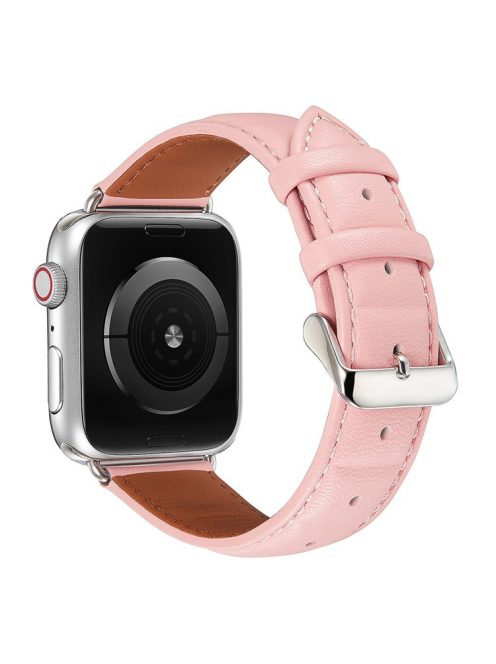 For Apple Watch Series 10 42mm / 9 8 7 41mm / 6 5 4 SE SE (2022) SE (2023) 40mm / 3 2 1 38mm Square Imprinted Texture Genuine Leather Replacement Strap Wrist Band - Pink