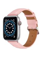 For Apple Watch Series 10 42mm / 9 8 7 41mm / 6 5 4 SE SE (2022) SE (2023) 40mm / 3 2 1 38mm Square Imprinted Texture Genuine Leather Replacement Strap Wrist Band - Pink