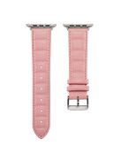 For Apple Watch Series 10 42mm / 9 8 7 41mm / 6 5 4 SE SE (2022) SE (2023) 40mm / 3 2 1 38mm Square Imprinted Texture Genuine Leather Replacement Strap Wrist Band - Pink