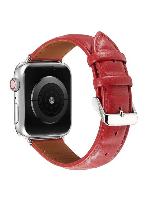 For Apple Watch Series 10 42mm / 9 8 7 41mm / 6 5 4 SE SE (2022) SE (2023) 40mm / 3 2 1 38mm Square Imprinted Texture Genuine Leather Replacement Strap Wrist Band - Red