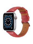 For Apple Watch Series 10 42mm / 9 8 7 41mm / 6 5 4 SE SE (2022) SE (2023) 40mm / 3 2 1 38mm Square Imprinted Texture Genuine Leather Replacement Strap Wrist Band - Red