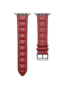 For Apple Watch Series 10 42mm / 9 8 7 41mm / 6 5 4 SE SE (2022) SE (2023) 40mm / 3 2 1 38mm Square Imprinted Texture Genuine Leather Replacement Strap Wrist Band - Red