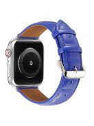 For Apple Watch Series 10 42mm / 9 8 7 41mm / 6 5 4 SE SE (2022) SE (2023) 40mm / 3 2 1 38mm Square Imprinted Texture Genuine Leather Replacement Strap Wrist Band - Sapphire