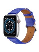 For Apple Watch Series 10 42mm / 9 8 7 41mm / 6 5 4 SE SE (2022) SE (2023) 40mm / 3 2 1 38mm Square Imprinted Texture Genuine Leather Replacement Strap Wrist Band - Sapphire