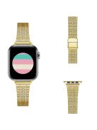 For Apple Watch Series 10 42mm / 9 8 7 41mm / 6 5 4 SE SE (2022) SE (2023) 40mm / 3 2 1 38mm Stainless Steel Fashionable Smart Watch Band Wrist Strap with Dual-Layer Buckle - Gold