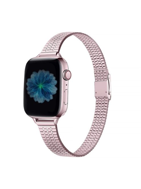 For Apple Watch Series 10 42mm / 9 8 7 41mm / 6 5 4 SE SE (2022) SE (2023) 40mm / 3 2 1 38mm Stainless Steel Fashionable Smart Watch Band Wrist Strap with Dual-Layer Buckle - Rose Pink