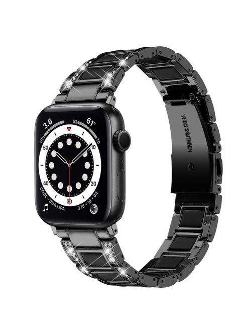 For Apple Watch Series 10 42mm / 9 8 7 41mm / 6 5 4 SE SE (2022) SE (2023) 40mm / 3 2 1 38mm Stainless Steel Resin Watch Band Rhinestone Decor Wrist Strap - Black