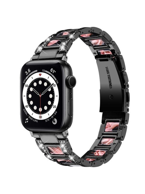 For Apple Watch Series 10 42mm / 9 8 7 41mm / 6 5 4 SE SE (2022) SE (2023) 40mm / 3 2 1 38mm Stainless Steel Resin Watch Band Rhinestone Decor Wrist Strap - Black / Black Pink Mix