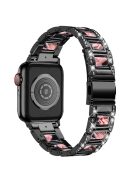 For Apple Watch Series 10 42mm / 9 8 7 41mm / 6 5 4 SE SE (2022) SE (2023) 40mm / 3 2 1 38mm Stainless Steel Resin Watch Band Rhinestone Decor Wrist Strap - Black / Black Pink Mix