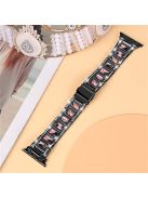 For Apple Watch Series 10 42mm / 9 8 7 41mm / 6 5 4 SE SE (2022) SE (2023) 40mm / 3 2 1 38mm Stainless Steel Resin Watch Band Rhinestone Decor Wrist Strap - Black / Black Pink Mix